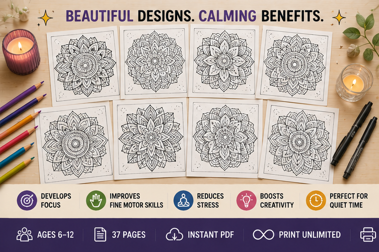 Quiet Page Mandalas & Patterns Activity Bundle — 37 Screen-Free Printable Pages