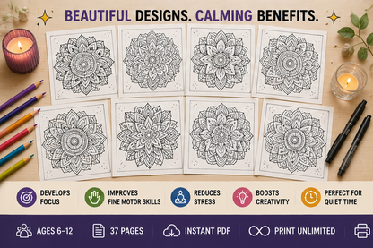 Quiet Page Mandalas & Patterns Activity Bundle — 37 Screen-Free Printable Pages