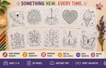 Quiet Page General Coloring Activity Bundle — 39 Screen-Free Printable Pages
