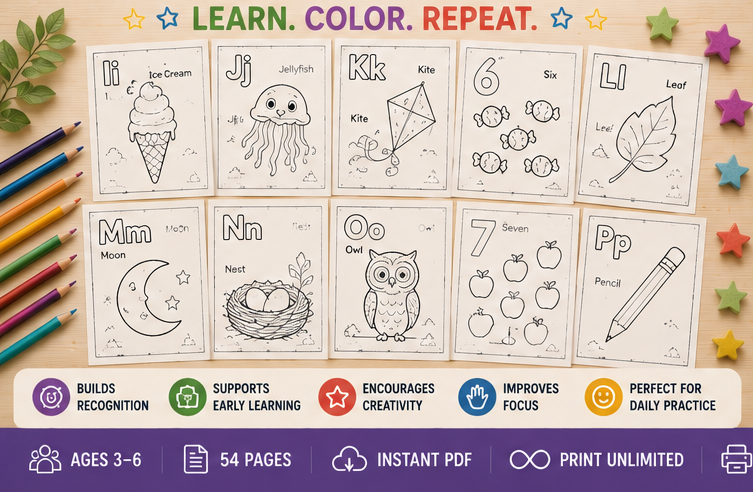 Quiet Page Alphabet & Numbers Vol. 2 Activity Bundle — 54 Screen-Free Printable Pages