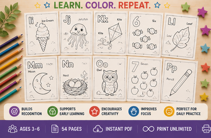 Quiet Page Alphabet & Numbers Vol. 2 Activity Bundle — 54 Screen-Free Printable Pages