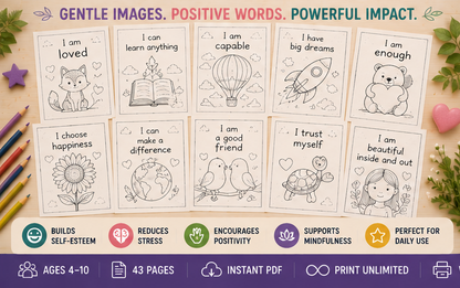 Quiet Page Mindfulness & Affirmations Activity Bundle — 43 Screen-Free Printable Pages