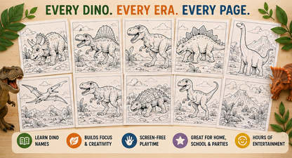 Quiet Page Dinosaurs Activity Bundle — 50 Screen-Free Printable Pages