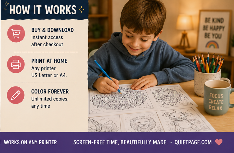 Quiet Page General Coloring Activity Bundle — 39 Screen-Free Printable Pages