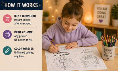 Quiet Page Mindfulness & Affirmations Activity Bundle — 43 Screen-Free Printable Pages