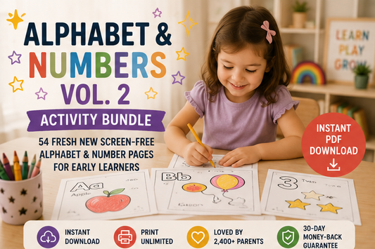 Quiet Page Alphabet & Numbers Vol. 2 Activity Bundle — 54 Screen-Free Printable Pages