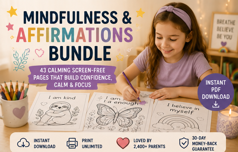 Quiet Page Mindfulness & Affirmations Activity Bundle — 43 Screen-Free Printable Pages