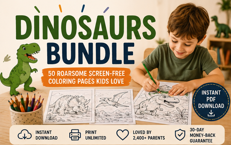 Quiet Page Dinosaurs Activity Bundle — 50 Screen-Free Printable Pages