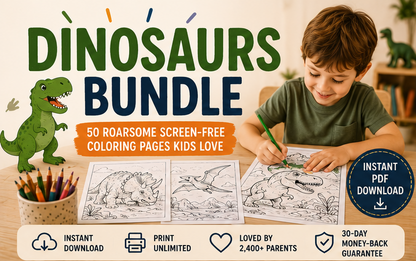 Quiet Page Dinosaurs Activity Bundle — 50 Screen-Free Printable Pages