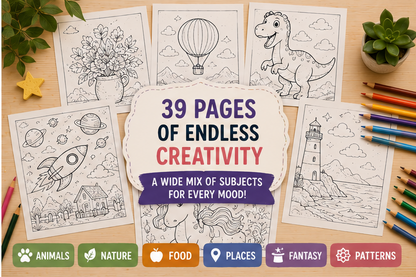 Quiet Page General Coloring Activity Bundle — 39 Screen-Free Printable Pages