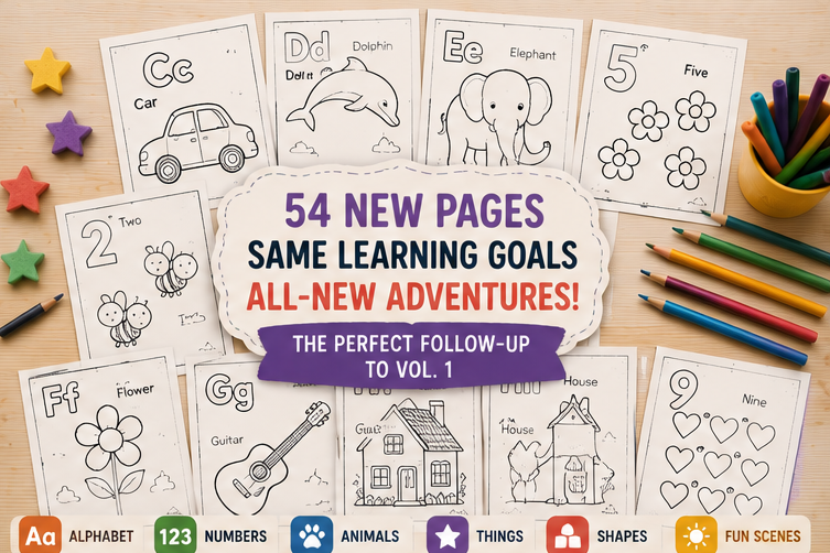 Quiet Page Alphabet & Numbers Vol. 2 Activity Bundle — 54 Screen-Free Printable Pages