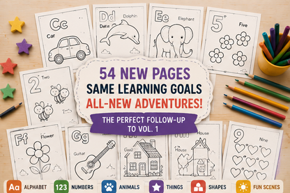Quiet Page Alphabet & Numbers Vol. 2 Activity Bundle — 54 Screen-Free Printable Pages