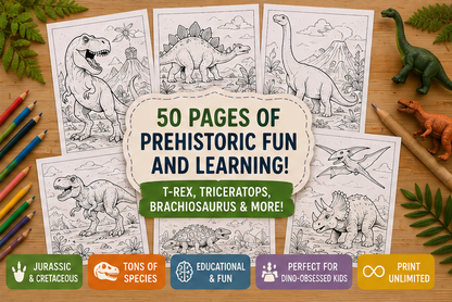 Quiet Page Dinosaurs Activity Bundle — 50 Screen-Free Printable Pages