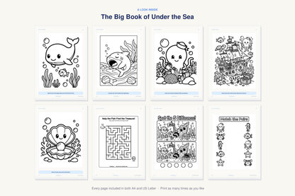 A look inside The Big Book of Under the Sea — real sample pages from the printable coloring book