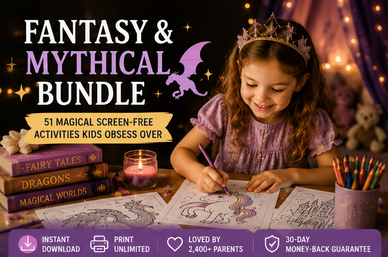 Quiet Page Fantasy & Mythical Activity Bundle — 51 Screen-Free Printable Pages