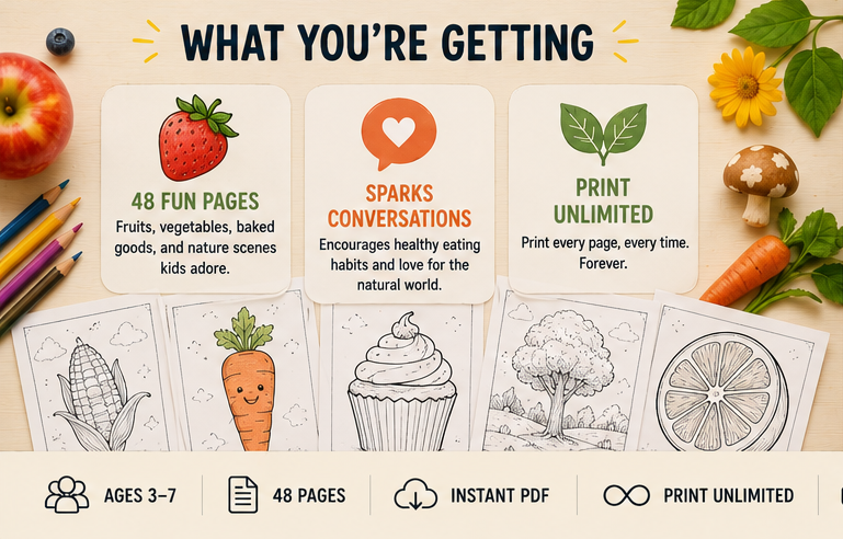 Quiet Page Food & Nature Activity Bundle — 48 Screen-Free Printable Pages