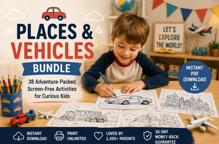 Quiet Page Places & Vehicles Activity Bundle — 38 Screen-Free Printable Pages