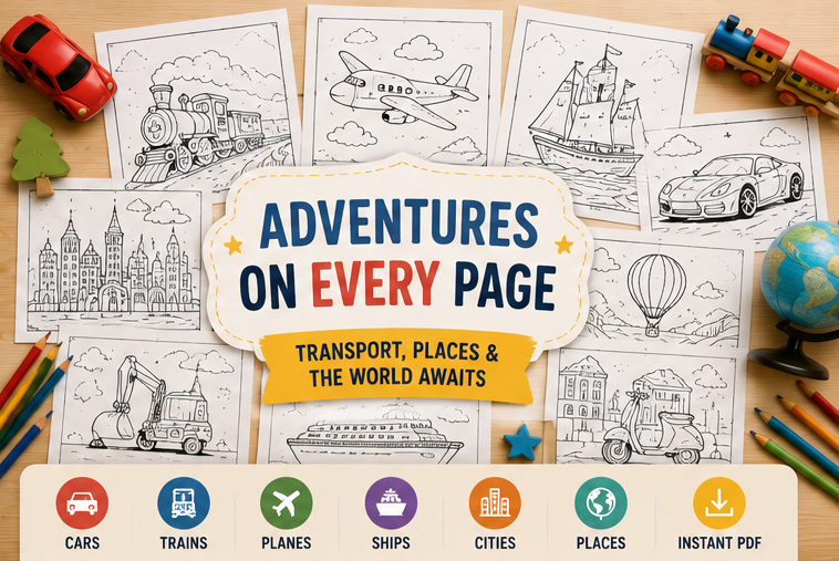 Quiet Page Places & Vehicles Activity Bundle — 38 Screen-Free Printable Pages