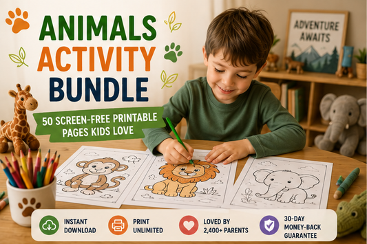 Quiet Page Animals Activity Bundle — 50 Screen-Free Printable Pages