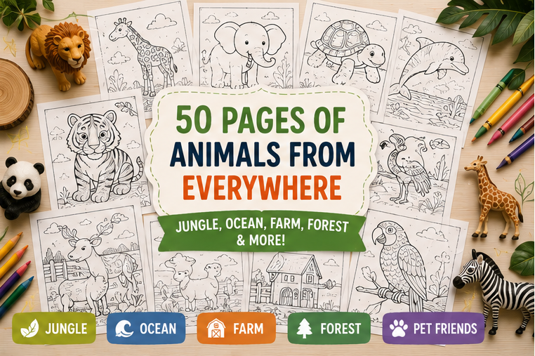 Quiet Page Animals Activity Bundle — 50 Screen-Free Printable Pages