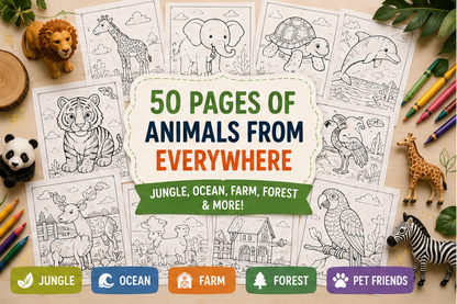 Quiet Page Animals Activity Bundle — 50 Screen-Free Printable Pages