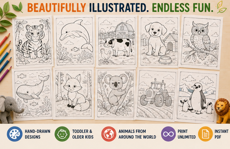 Quiet Page Animals Activity Bundle — 50 Screen-Free Printable Pages