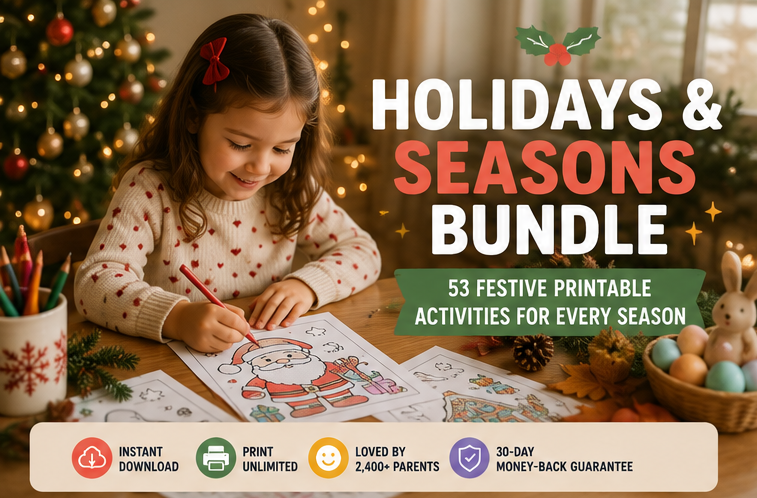 Quiet Page Holidays & Seasons Activity Bundle — 53 Screen-Free Printable Pages