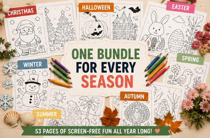 Quiet Page Holidays & Seasons Activity Bundle — 53 Screen-Free Printable Pages