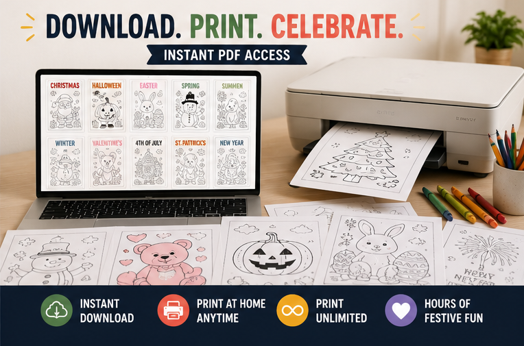 Quiet Page Holidays & Seasons Activity Bundle — 53 Screen-Free Printable Pages
