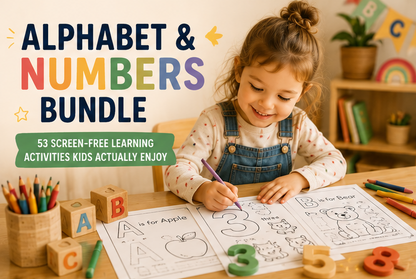 Quiet Page Alphabet & Numbers Activity Bundle — 53 Screen-Free Printable Pages