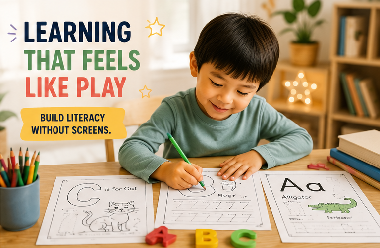 Quiet Page Alphabet & Numbers Activity Bundle — 53 Screen-Free Printable Pages