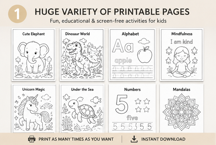Quiet Page General Coloring Activity Bundle — 39 Screen-Free Printable Pages
