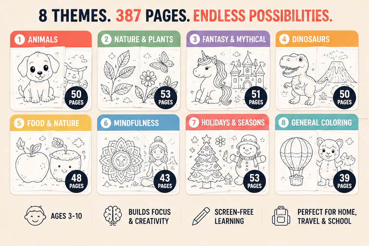 Quiet Page Mega Bundle — 8 Screen-Free Activity Collections (387 Pages)